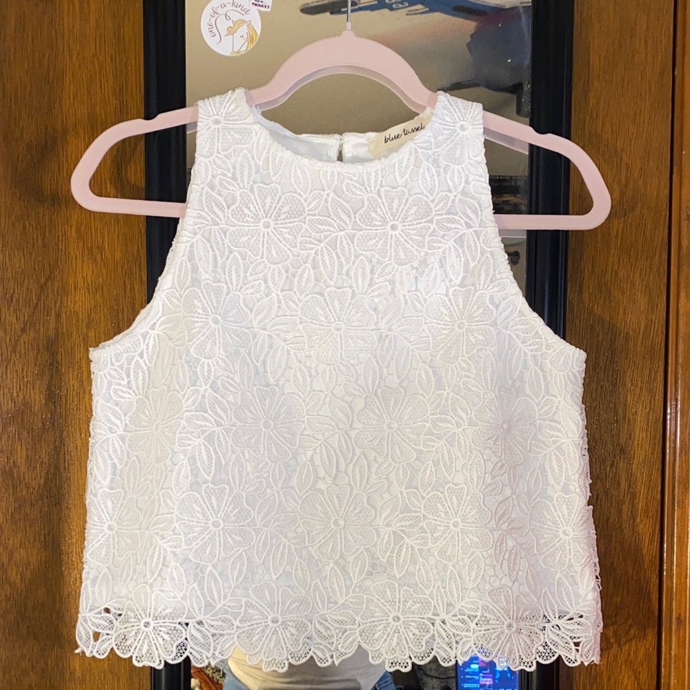 Madewell White Floral Lace Sleeveless Blouse